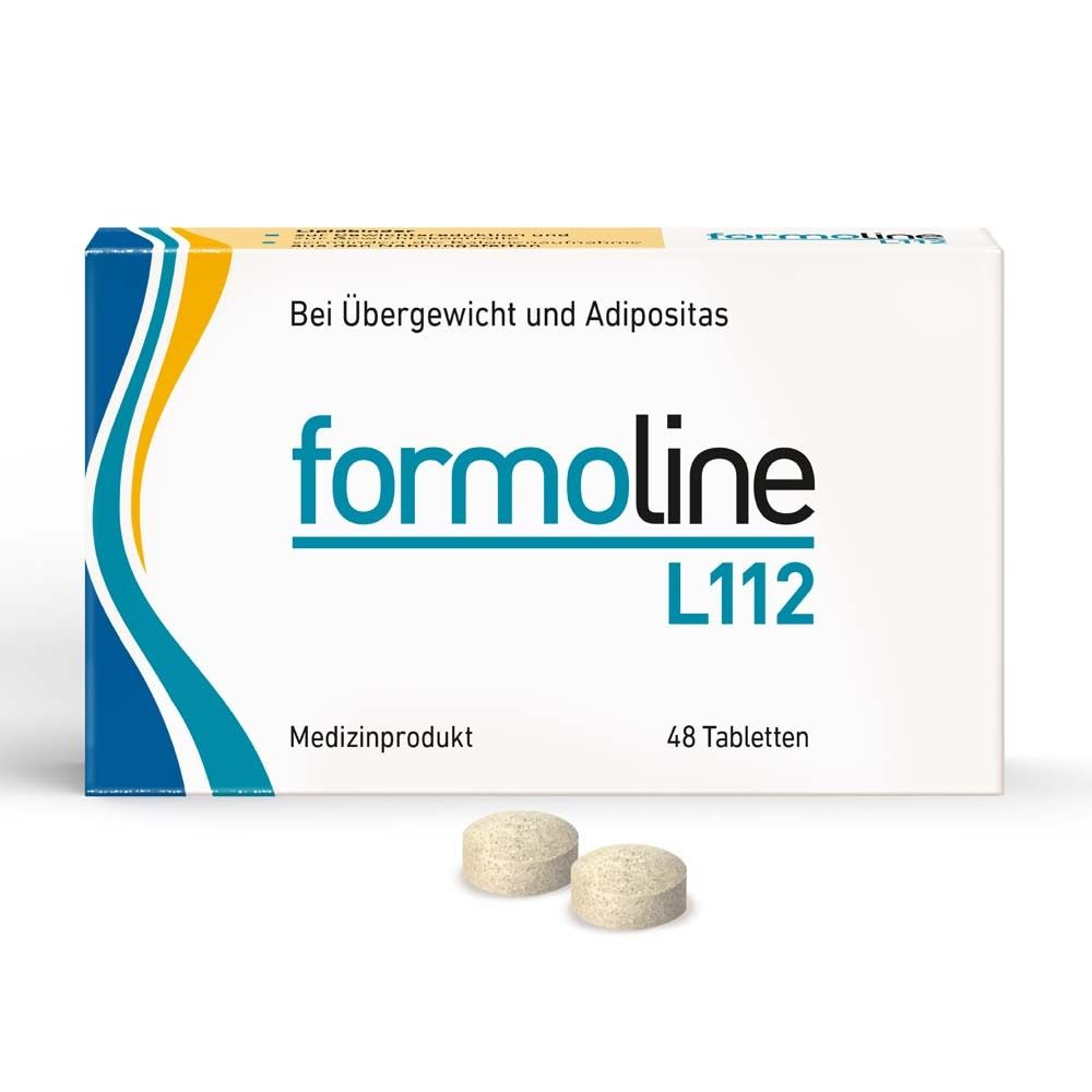 formoline L112 Medizinprodukt, blau-wei&szlig;e Faltschachtel mit zwei Tabletten